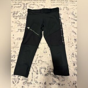 Adidas Ladies Stella McCartney Black Cropped Leggings with Mesh Panels